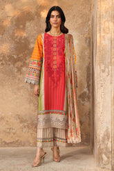 3-PC Embroidered Lawn Shirt with Embroidered Chiffon Dupatta and Trouser BAS5-03