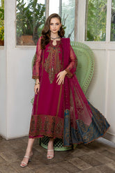 3-Pc Sequence Emb Long Shirt With Organza Dupatta and Raw Silk Straight Trouser CMA22-17-S