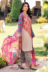 3-PC Unstitched Printed Lawn Shirt with Chiffon Dupatta and Trouser CP4-46