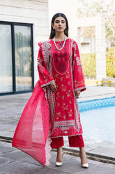 3-Pc Charizma Unstitched Printed Lawn With Embroidered Chiffon Dupatta PEC23-10