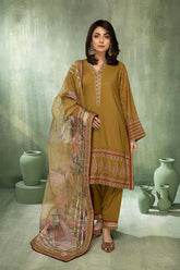 3-PC Embroidered Silk Shirt with Embroidered Organza Dupatta CMA22-82