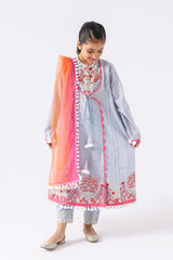 3-Pc Embroidered Shirt with Cotton Trouser & Net Dupatta CKP21-23-S