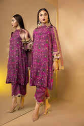 3-Pc Digital Printed Raw Silk Shirt With Organza Duppata and Qlot Trouser CMA22-66