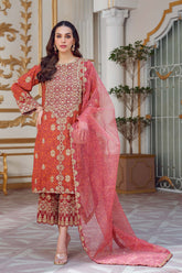 3-Pc Raw Silk Shirt With Organza Dupatta and Raw Silk Qlot Trouser STM23-10
