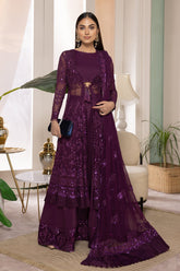 3-PC Embroidered Chiffon Shirt with Raw-Silk Lehnga and Embroidered Dupatta OMT21-43