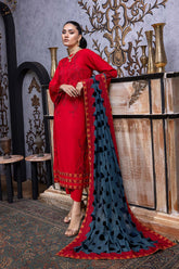 3-Pc Charizma Unstitched Embroidered Leather Suit with Velvet Shawl VLS22-07