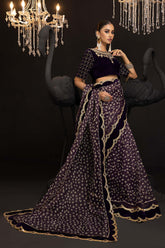 3-Pc Embroidered Velvet Blouse With Organza Sarri and Raw Silk Patticoat CMA22-76