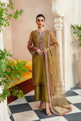 3-Pc Embroidered Net Shirt with Raw-Silk Trouser and Net Dupatta STM-3-051