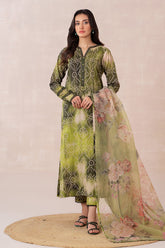 3-PC Unstitched Printed Lawn Shirt with Organza Dupatta and Trouser CPS3-03