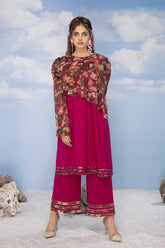 3-Pc Chiffon Plated Jacket With Cotton Inner and Plain Trouser CPV23-03