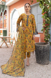 3-Pc Printed Lawn Long Shirt With Printed Straight Trouser and Chiffon Dupatta CPM23-29B