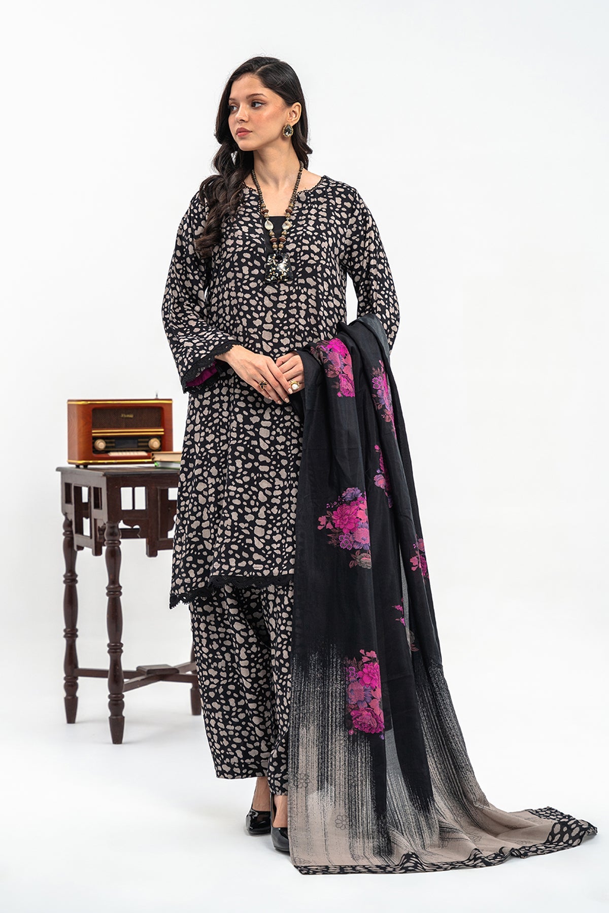 3-PC Printed Staple Shirt with Printed Shawl and Trouser CPM-3-269