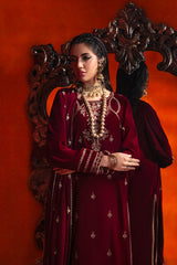 3-PC Embroidered Velvet Shirt with Embroidered Chiffon Dupatta and Trouser VVT-3-210