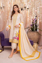 3-Pc Embroidered Lawn Shirt With Straight Trouser and Cotton Zari Dupatta EDP23-14