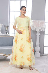 2-Pc Digital Printed Organza Gown With Raw Silk Trouser CMA22-54