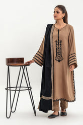 3-PC Embroidered Leather Shirt with Twill Shawl and Trouser CNP-3-220