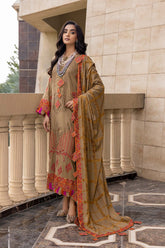 3-Pc Charizma Unstitched Embroidered Peach Leather Suit with Velvet Shawl CLP22-03