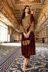 3-Pc Velvet Long Shirt with Qlot Trouser and Velvet Pouch VVT22-04