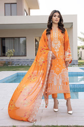 3-Pc Embroidered Lawn Unstitched with Chiffon Dupatta CC22-03