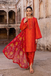 3-Pc Printed Lawn Short Shirt With Lawn Trouser and Chiffon Dupatta FFP23-14A