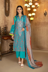 3 PC Unstitch Embroidered Lawn Shirt with Chiffon Dupatta AN22-02