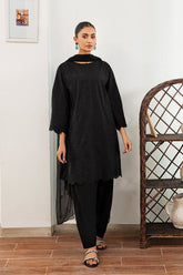 3-Pc Black Embroidered Shirt With Straigth Trouser and Chiffon Dupatta CNP-3-05