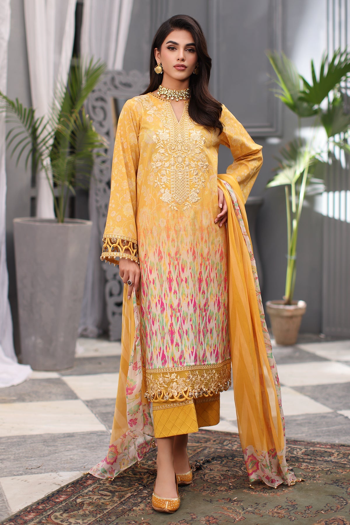 3-PC Unstitched Embroibered Lawn Shirt with Printed Chiffon Dupatta CCS4-07