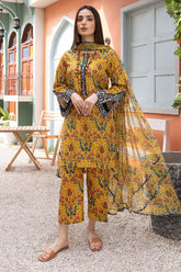 3-Pc Printed Lawn Short Shirt With Printed Straight Trouser and Chiffon Dupatta CPM23-29A