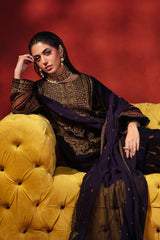 3-PC Embroidered Velvet Shirt with Embroidered Chiffon and Trouser VVT-3-207