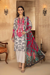3 PC Unstitch Embroidered Lawn Shirt with Chiffon Dupatta AN22-12