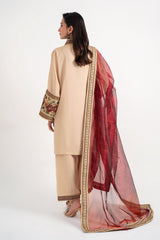 3-PC Embroidered Raw-Silk Shirt with Organza Dupatta and Trouser CMA-3-208