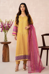 3-PC Embroidered Lawn Silk Shirt with Organza Dupatta and Trouser CNP-3-252