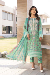 3-Pc Embroidered Lawn Unstitched with Chiffon Dupatta CC22-12