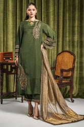 3-PC Embroidered Raw-Silk Shirt with Organza Zari Dupatta with Trouser CMA-3-207