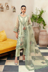 3-Pc Embroidered Organza Shirt with Embroidered Organza Dupatta and Raw-Silk Trouser EDP-3-047