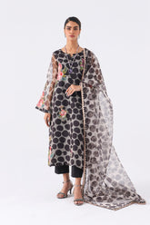 3-Pc Organza Polka Dot Shirt with Organza Dupatta and Raw-Silk Trouser CMA-3-38