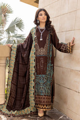 3-Pc Charizma Unstitched Embroidered Peach Leather Suit with Velvet Shawl CLP22-04