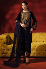 3-PC Embroidered Velvet Shirt with Embroidered Chiffon and Trouser VVT-3-207