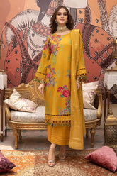 3-Pc Embroidered Shirt with Plain Trouser and Cotton Net Dupatta EDP23-19