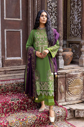 3-Pc Charizma Unstitched Embroidered Peach Leather Suit with Woven Shawl CSS22-04