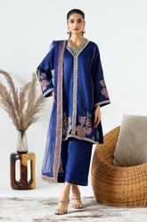 3-PC Embroidered Shamose Shirt with Poly Net Dupatta and Trouser CMA-3-221