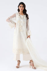 3-PC Embroidered Organza Shirt with Embroidered Dupatta with Raw-Silk Trouser CMA-3-79