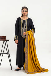 3-PC Embroidered Leather Shirt with Twill Shawl and Trouser CNP-3-209