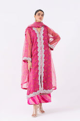 3-Pc Printed Organza with Qlot Trouser & Organza dupatta SCPM3-0051