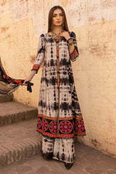 3-Pc Tie & Dye Cotton Long Shirt With Trouser and Printed Chiffon Dupatta FFP23-15 B