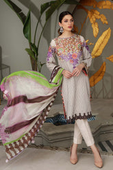 3-piece Unstitched Embroidered Brosha Lawn Suit - RM-20