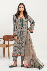 3-Pc Printed Khaddar Shirt with Chiffon Dupatta and Trouser CPM-3-223