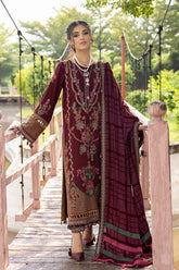 3-Pc Charizma Unstitched Embroidered Peach Leather Suit with Velvet Shawl CLP22-06