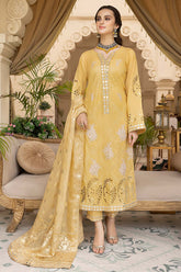 3-Pc Lawn Embroidered Long Shirt With Straight Trouser and Brochia Zari Dupatta EDP23-25