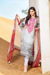 3-piece Unstitched Embroidered Lawn with Chiffon Dupatta CC-05